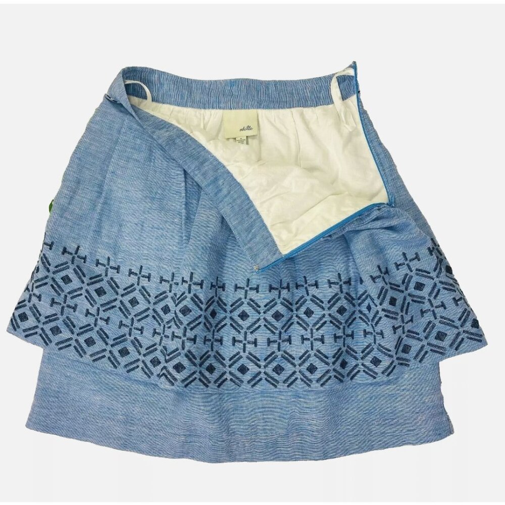 Odille Anthropologie Y2K Alpine Dreams Tiered Skirt Linen Blend Preppy Vintage - Picture 3 of 13